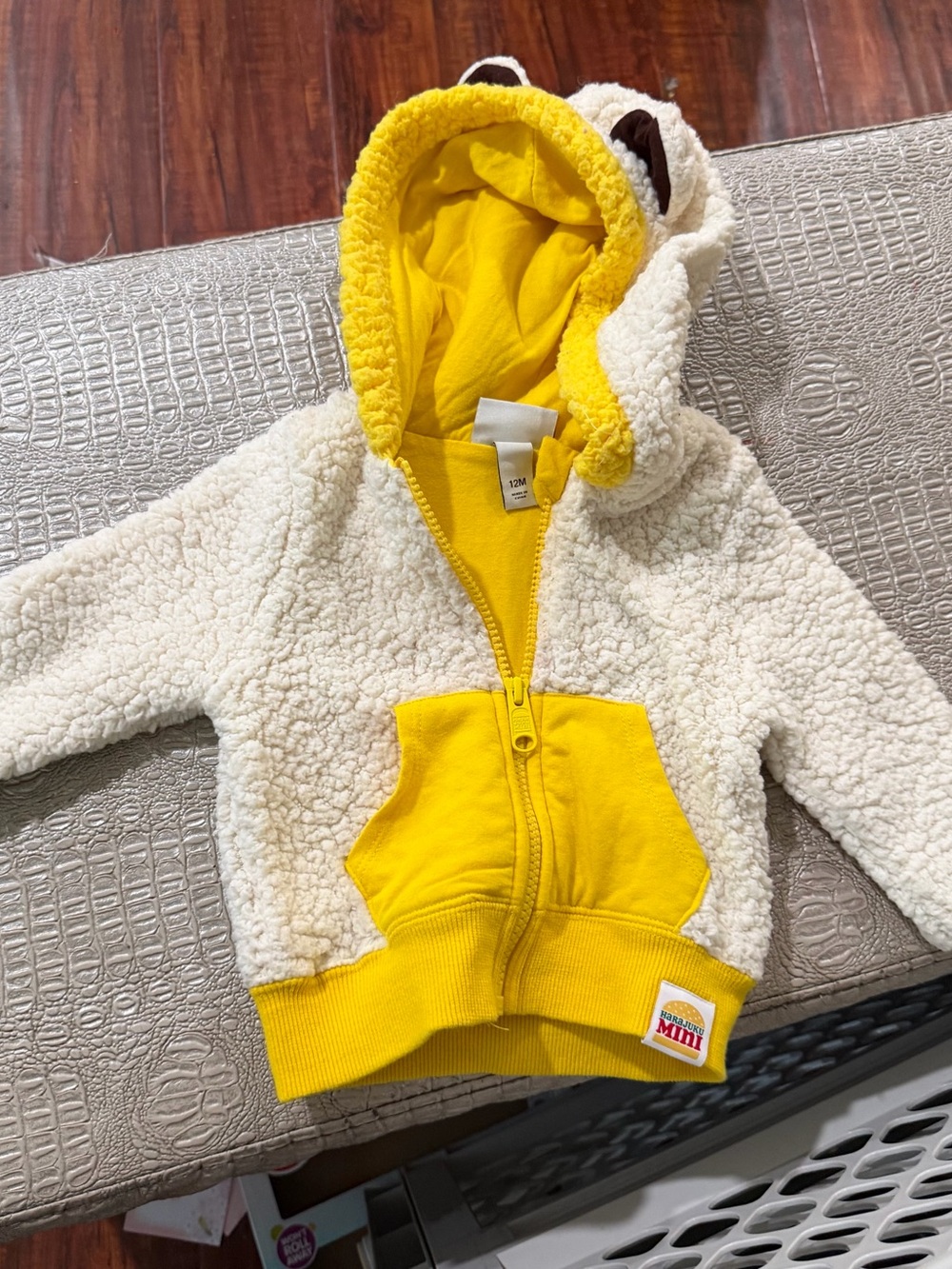 Harajuku Lovers Cream Sherpa Hoodie with Yellow Lining & Pocket